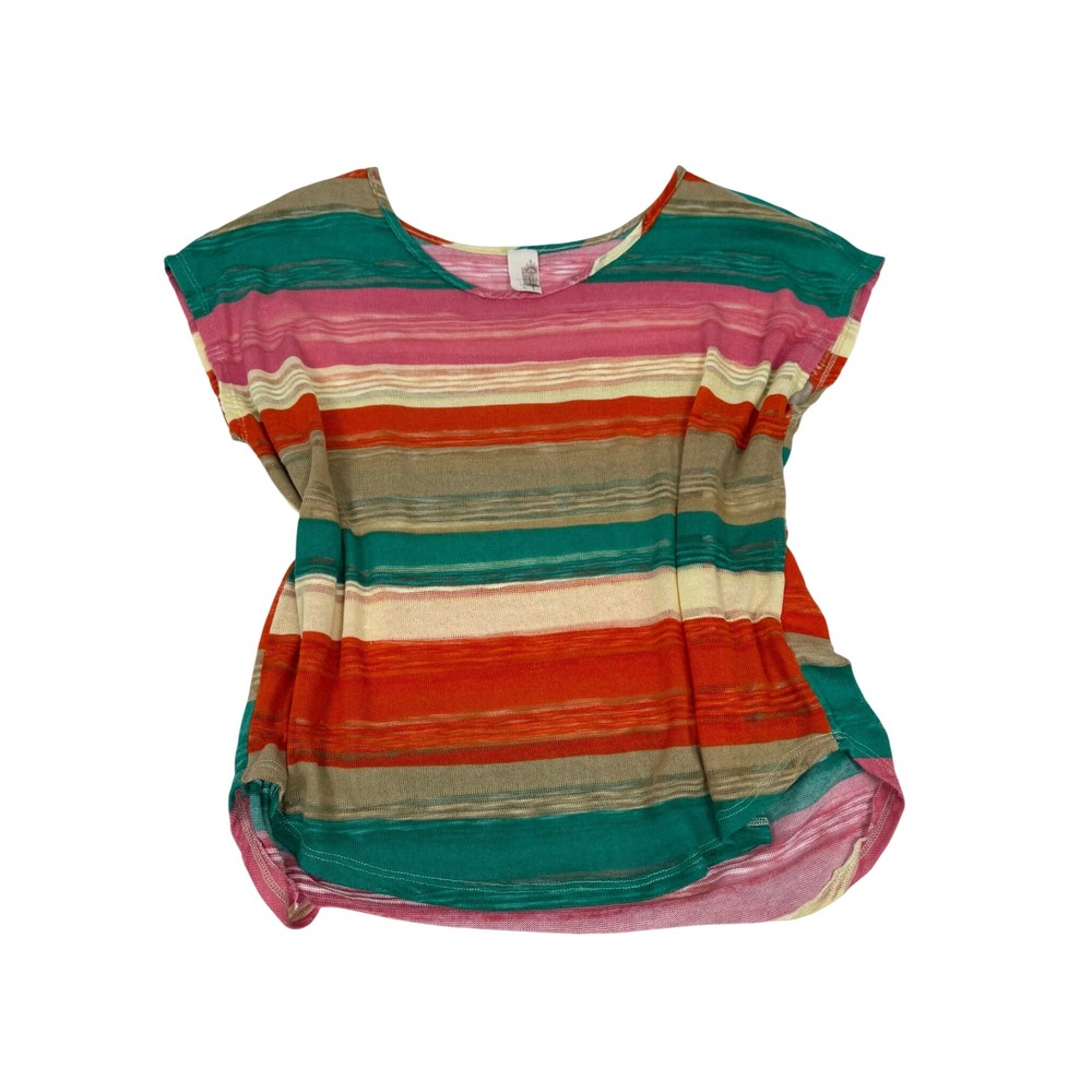Made in USA Colorful Striped Lightweight Knit Dolman Sleeve Top Size Large